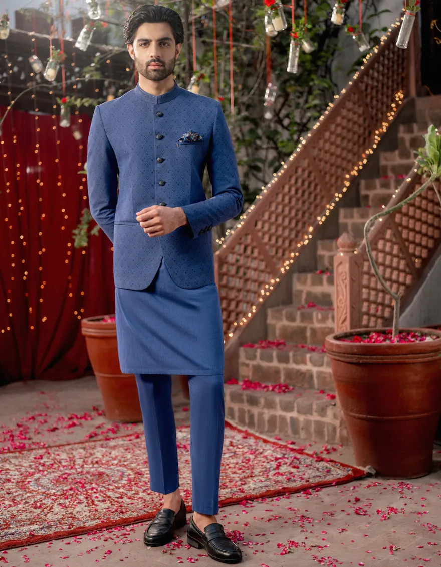 BLUE BLENDED PRINCE COAT | JJPJKP-A-48138/S24/JMR-3363A-FL sold by Junaid Jamshed