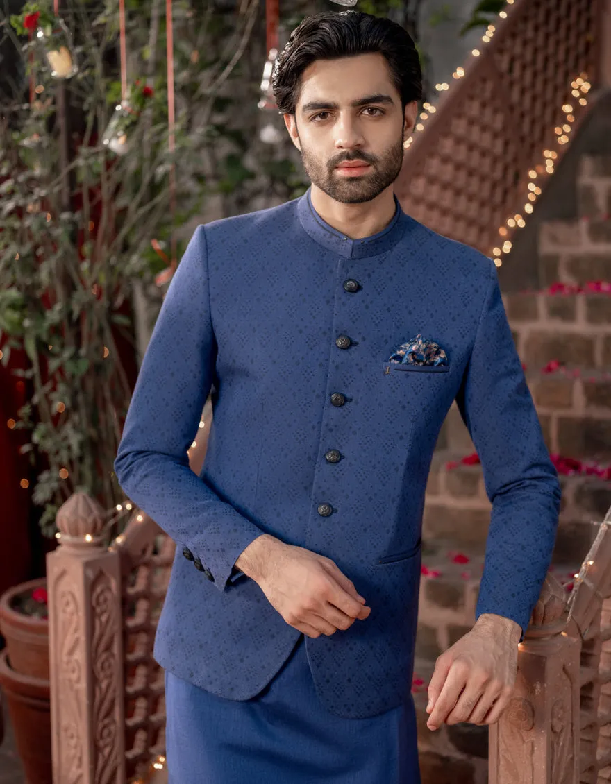 BLUE BLENDED PRINCE COAT | JJPJKP-A-48138/S24/JMR-3363A-FL sold by Junaid Jamshed product image thumbnail 2