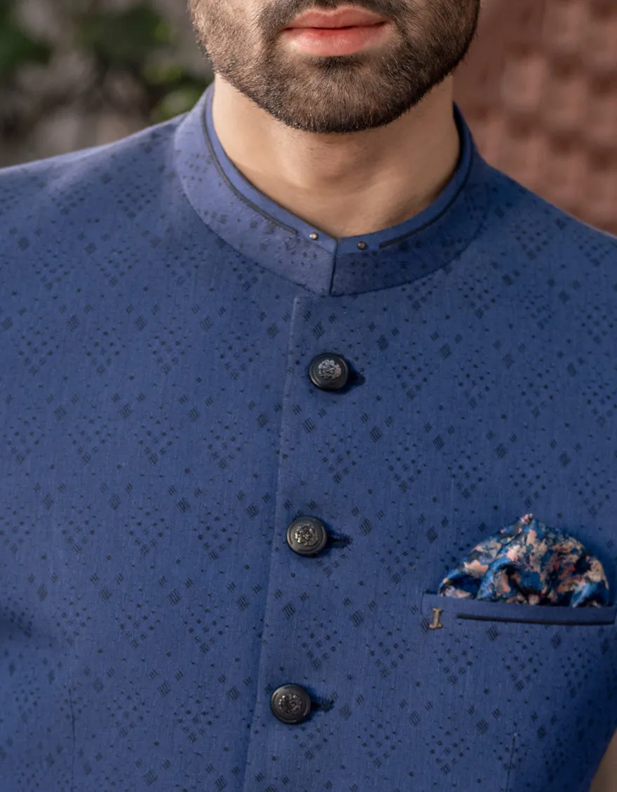BLUE BLENDED PRINCE COAT | JJPJKP-A-48138/S24/JMR-3363A-FL sold by Junaid Jamshed product image thumbnail 3