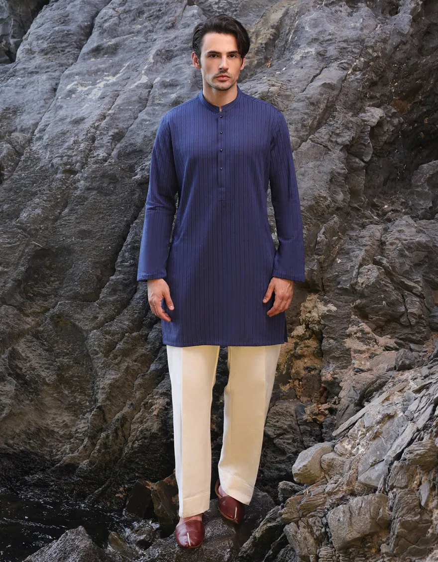 BLUE COTTON THIGH LENGTH KURTA | JJTHLK-S-47351/S25/JMR3387-PN sold by Junaid Jamshed