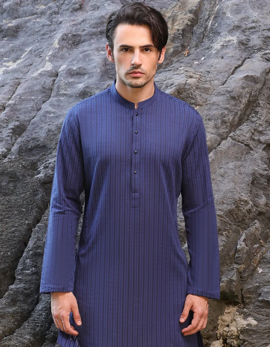 BLUE COTTON THIGH LENGTH KURTA | JJTHLK-S-47351/S25/JMR3387-PN sold by Junaid Jamshed product image thumbnail 4