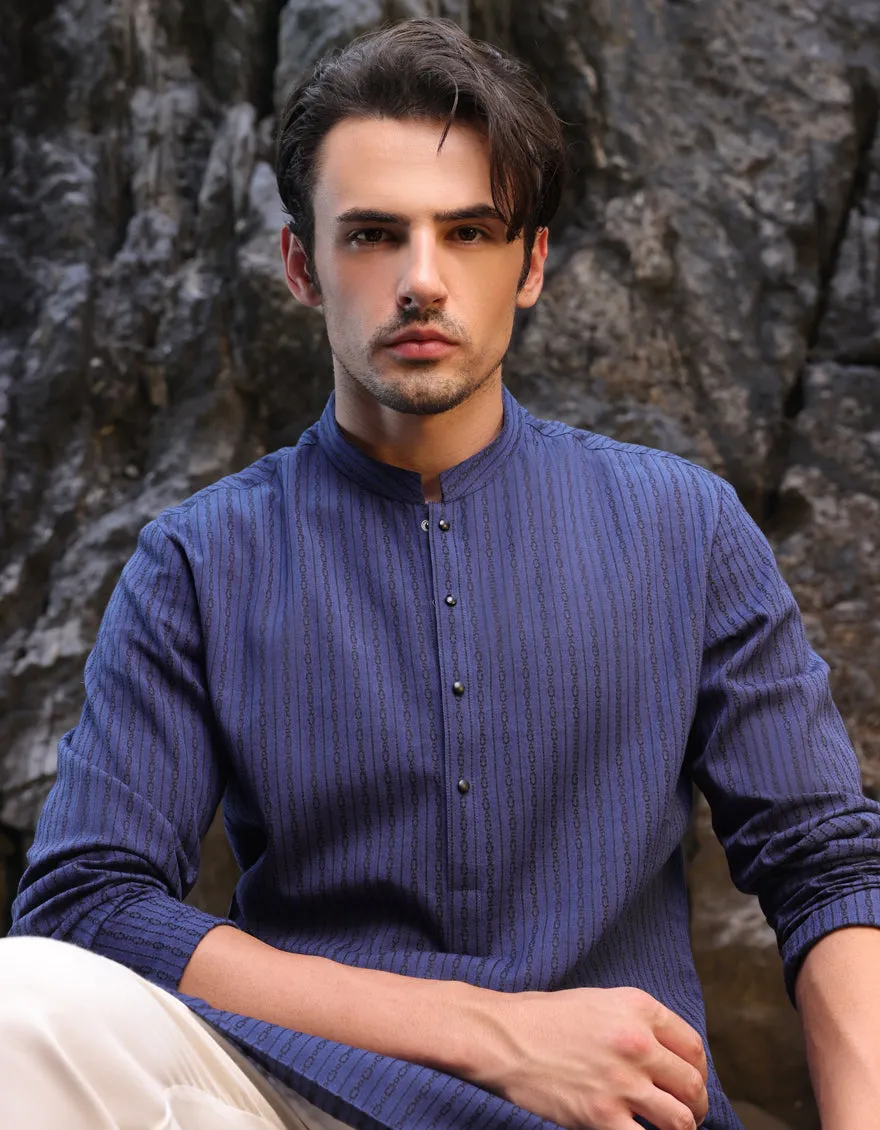 BLUE COTTON THIGH LENGTH KURTA | JJTHLK-S-47351/S25/JMR3387-PN sold by Junaid Jamshed product image thumbnail 3