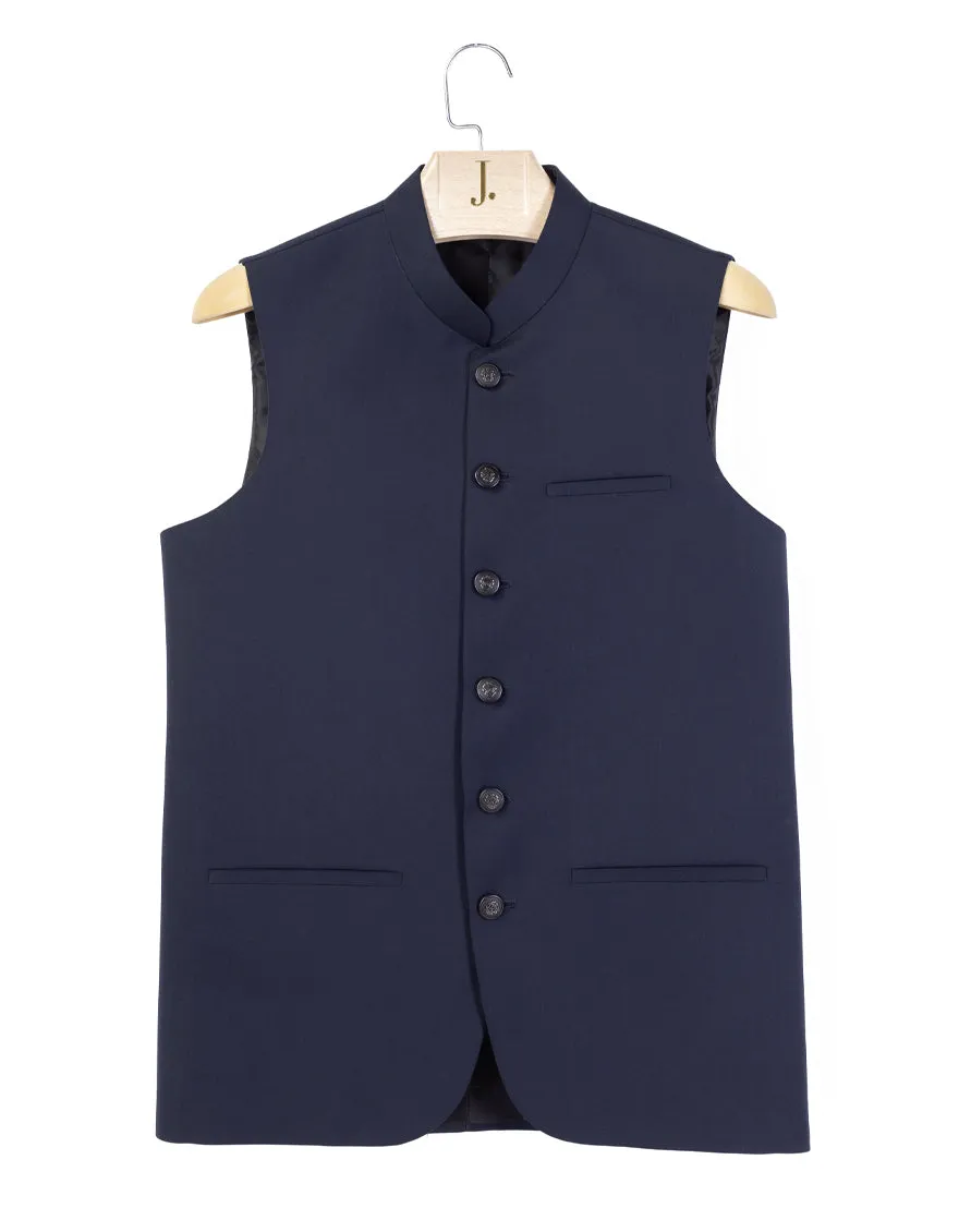 BLUE PLAIN WAISTCOAT | JJVC-A-33163/S24/JJ9895-PN sold by Junaid Jamshed