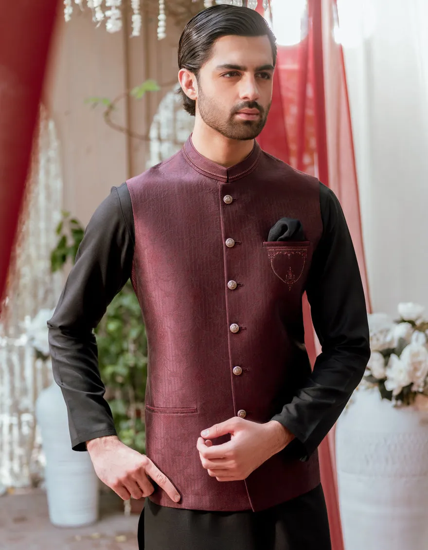 RED JAMAWAR WAISTCOAT | JJVC-A-48165/S24/JJ9384-FL sold by Junaid Jamshed product image thumbnail 2