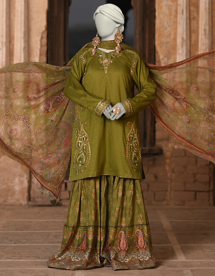 GREEN DOBBY 3PC STITCHED | JLAWN-S-25-013/S KASHMARI-01 sold by Junaid Jamshed