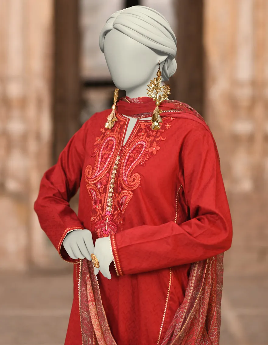 RED DOBBY 3PC STITCHED | JLAWN-S-25-014/S KASHMARI-02 sold by Junaid Jamshed product image thumbnail 3