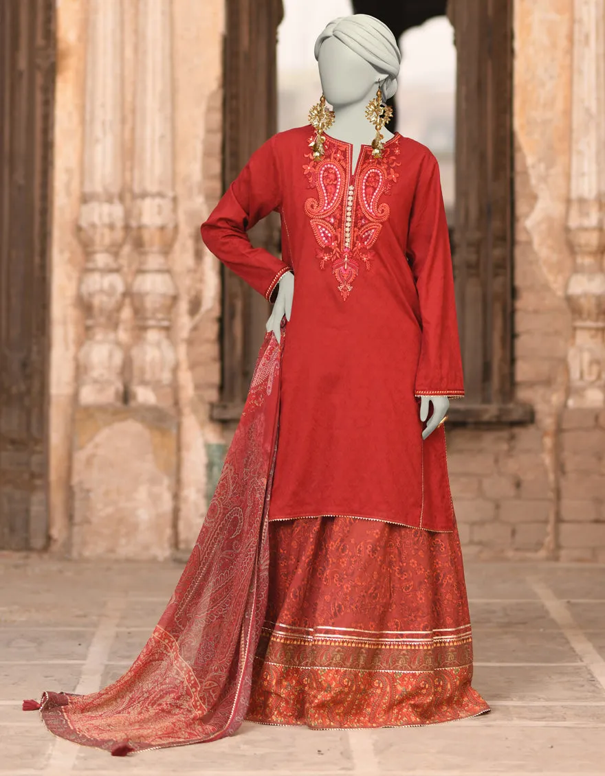 RED DOBBY 3PC STITCHED | JLAWN-S-25-014/S KASHMARI-02 sold by Junaid Jamshed