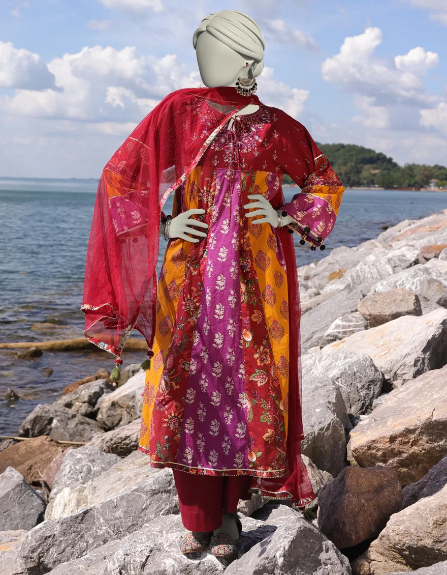 RED LAWN 3PC STITCHED | JLAWN-S-25-027/S ETHNIC BOGO-3 sold by Junaid Jamshed