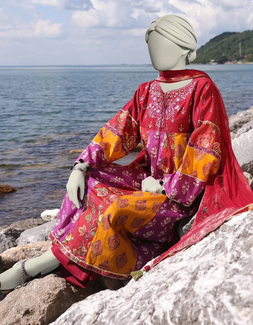 RED LAWN 3PC STITCHED | JLAWN-S-25-027/S ETHNIC BOGO-3 sold by Junaid Jamshed product image thumbnail 2