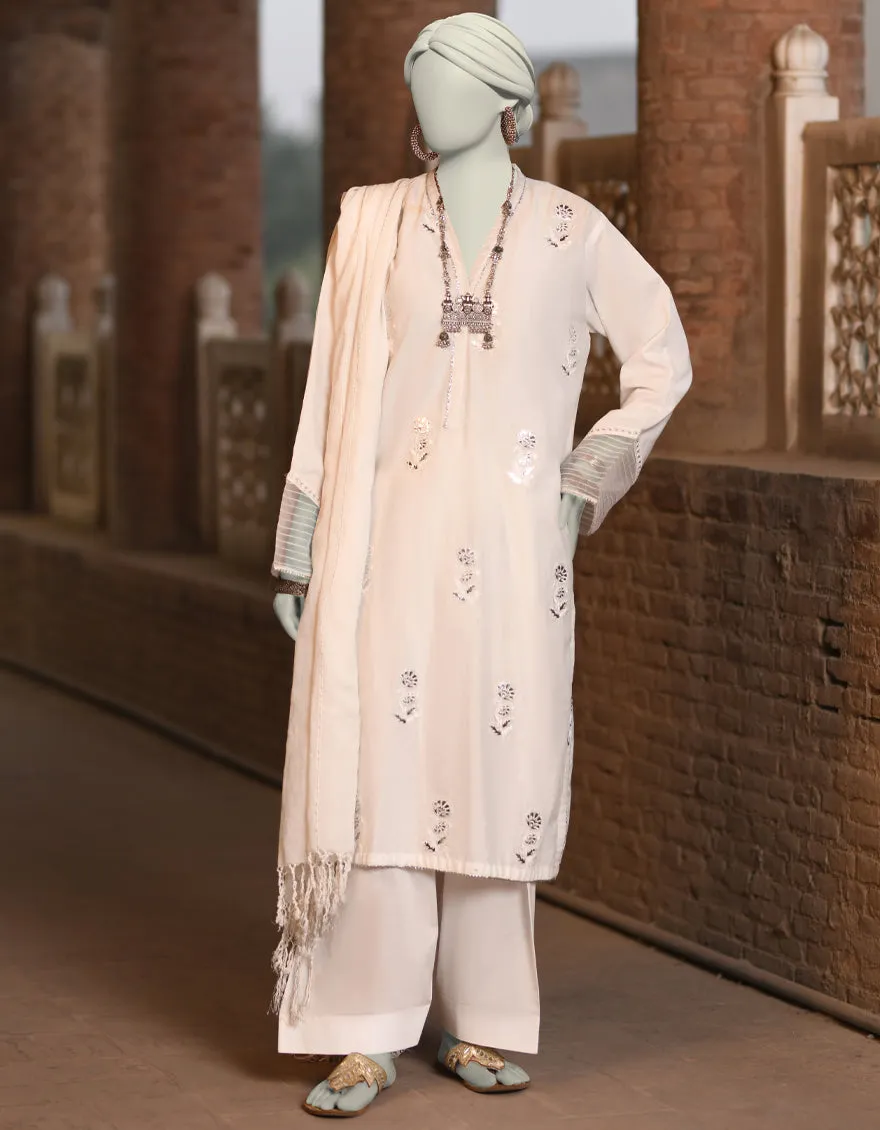 WHITE LAWN 3PC STITCHED | JLAWN-S-25-031/S CHAMPA PANI-1 sold by Junaid Jamshed