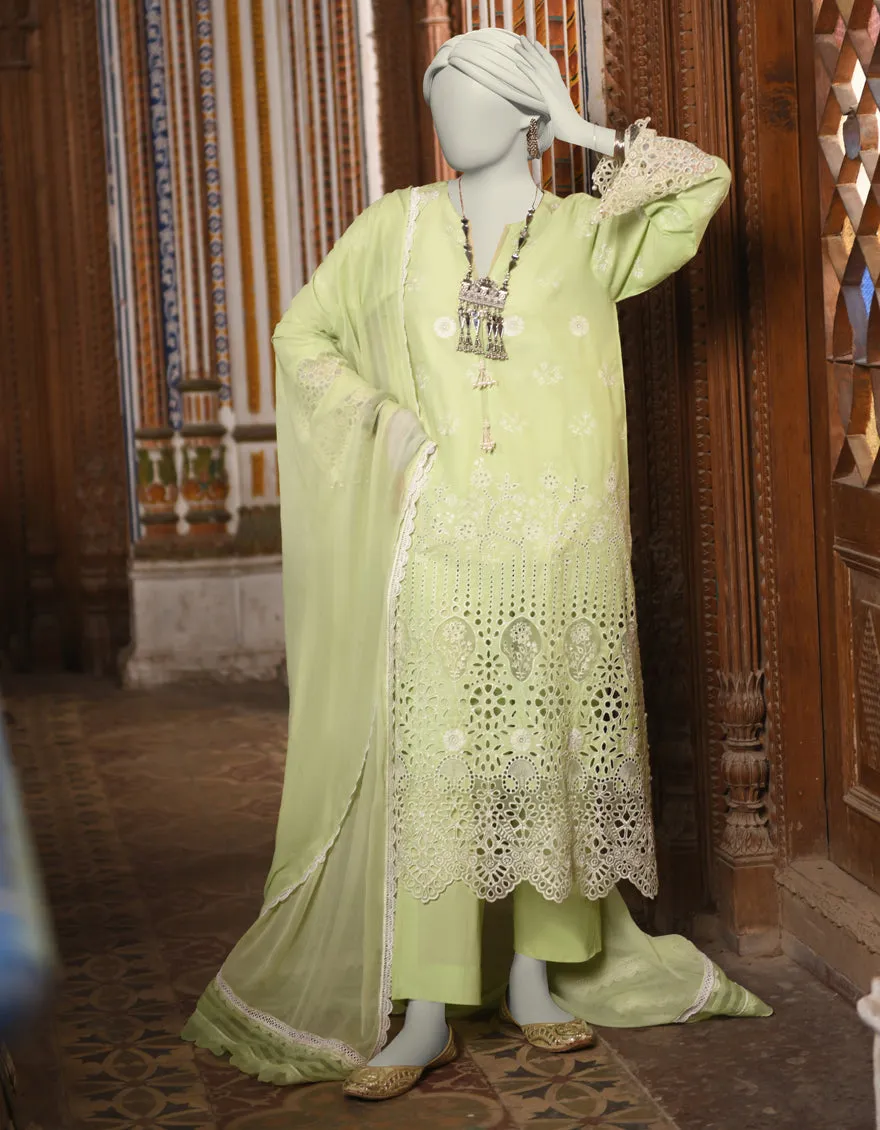 GREEN ORGANZA 3PC STITCHED | JLAWN-S-25-043/S SCHIFFLI-1 sold by Junaid Jamshed