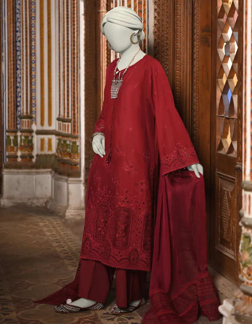 RED ORGANZA 3PC STITCHED | JLAWN-S-25-044/S SCHIFFLI-2 sold by Junaid Jamshed