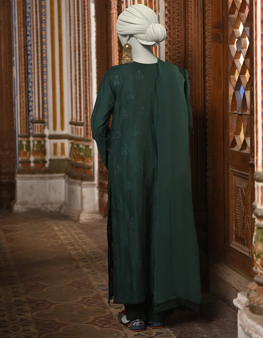 GREEN ORGANZA 3PC STITCHED | JLAWN-S-25-045/S SCHIFFLI-3 sold by Junaid Jamshed product image thumbnail 2