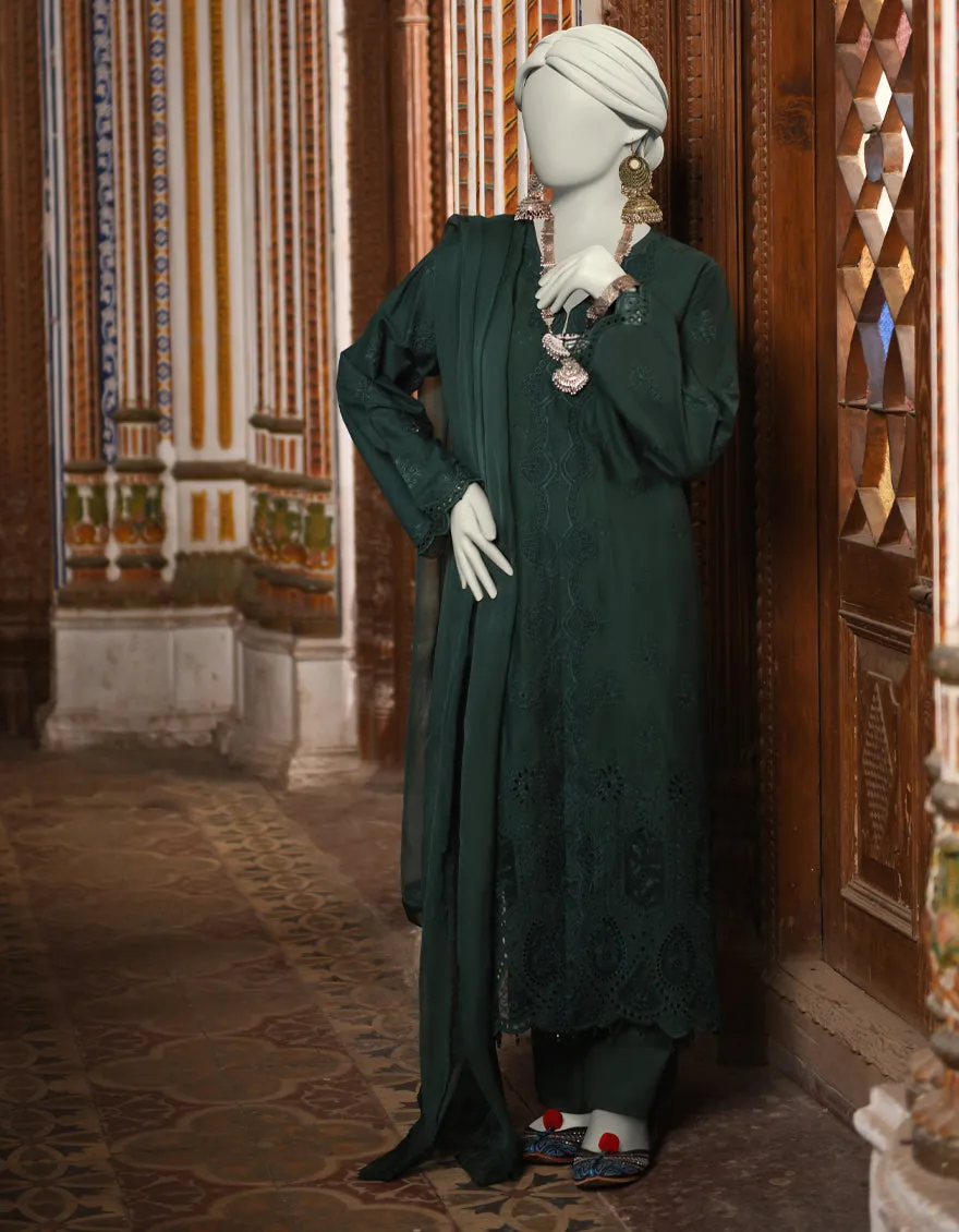 GREEN ORGANZA 3PC STITCHED | JLAWN-S-25-045/S SCHIFFLI-3 sold by Junaid Jamshed