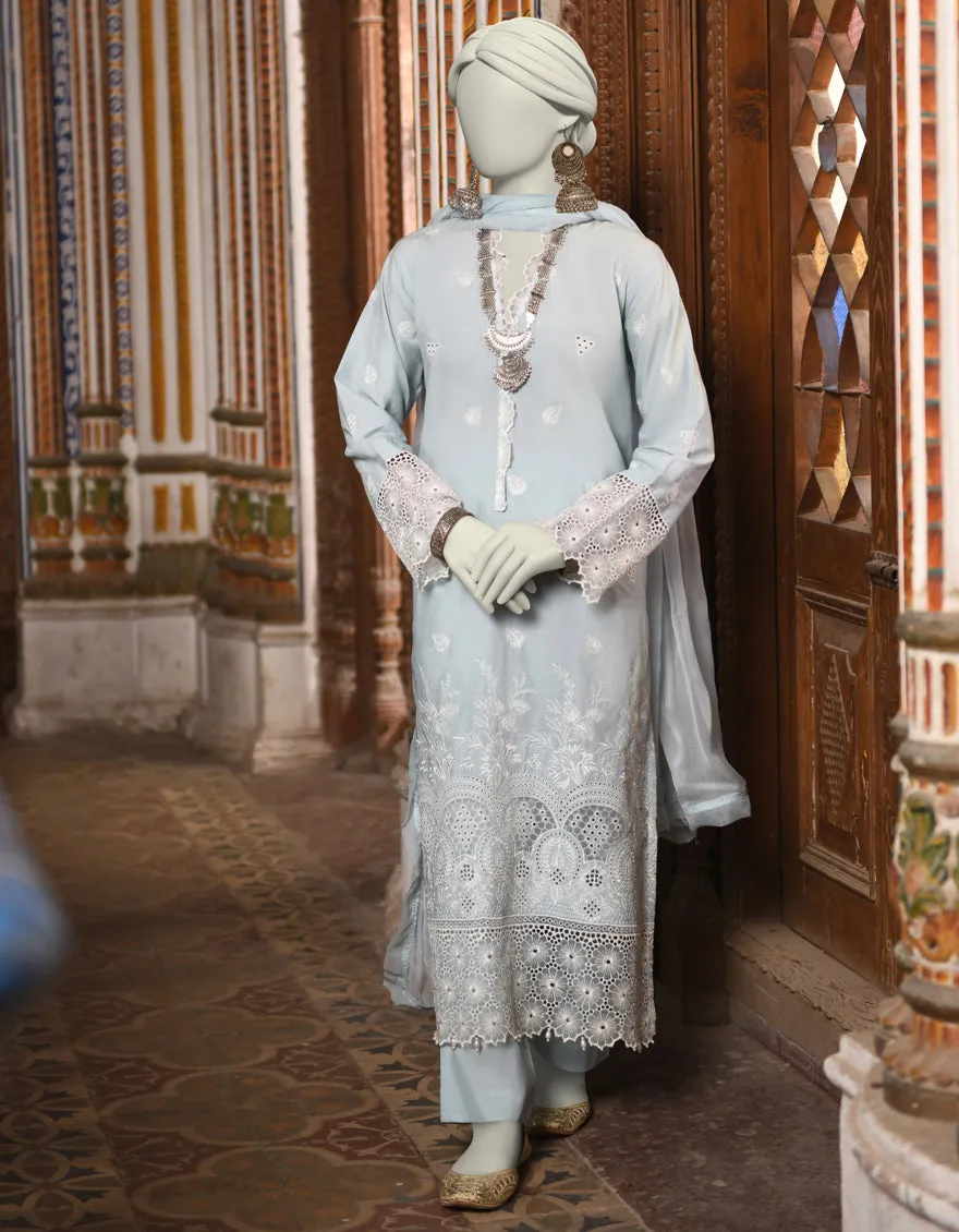 BLUE LAWN 3PC STITCHED | JLAWN-S-25-046/S SCHIFFLI-4 sold by Junaid Jamshed