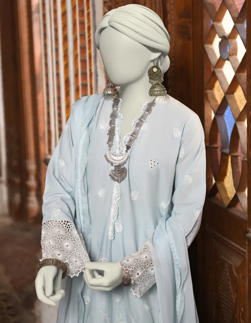 BLUE LAWN 3PC STITCHED | JLAWN-S-25-046/S SCHIFFLI-4 sold by Junaid Jamshed product image thumbnail 2