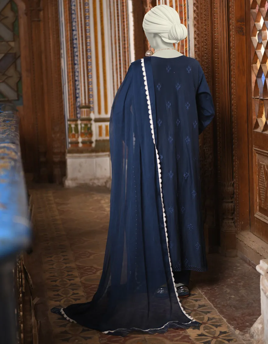BLUE LAWN 3PC STITCHED | JLAWN-S-25-047/S SCHIFFLI-5 sold by Junaid Jamshed product image thumbnail 2