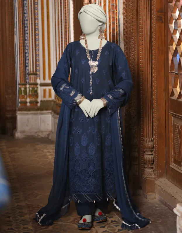 BLUE LAWN 3PC STITCHED | JLAWN-S-25-047/S SCHIFFLI-5 sold by Junaid Jamshed