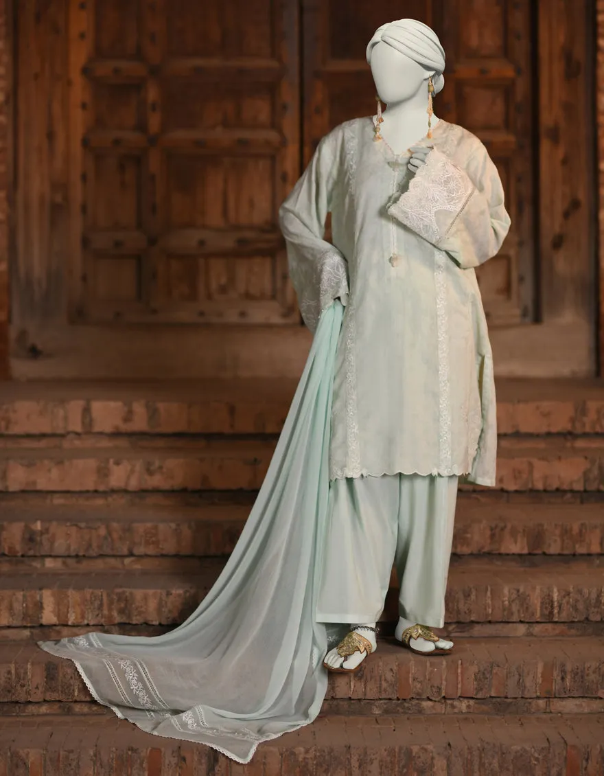 GREEN DOBBY 3PC STITCHED | JLAWN-S-25-050/S CUT WORK-02 sold by Junaid Jamshed