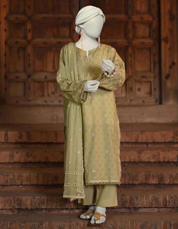 GREEN DOBBY 3PC STITCHED | JLAWN-S-25-051/S CUT WORK-03 sold by Junaid Jamshed