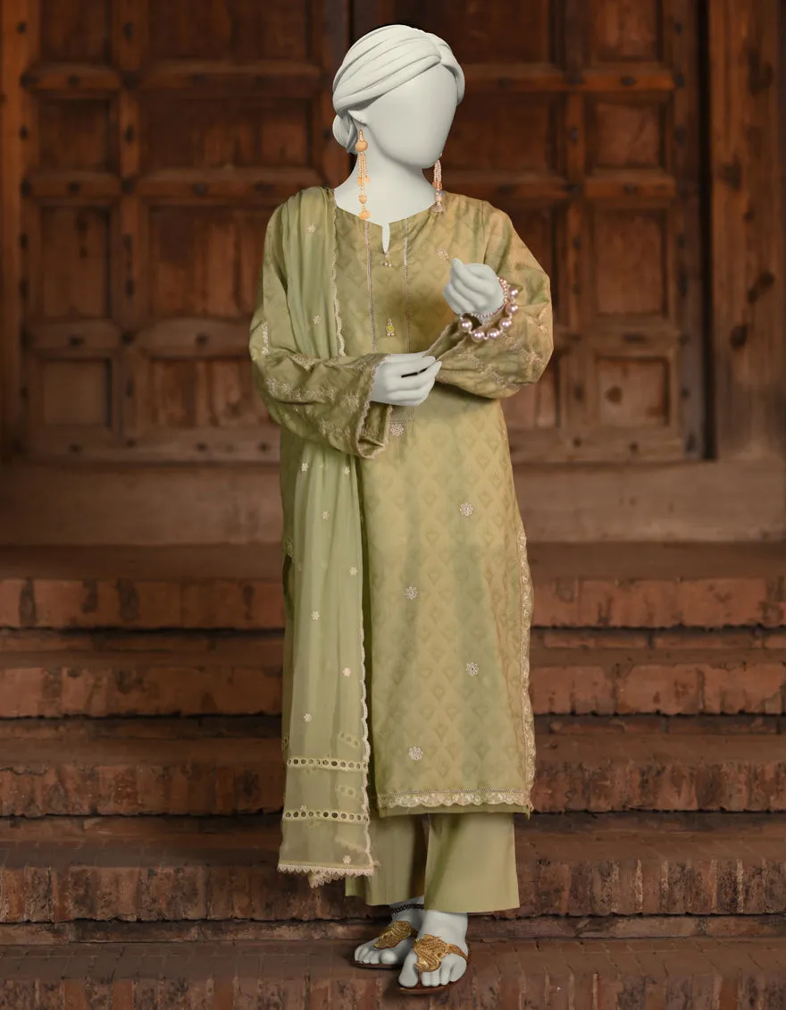GREEN DOBBY 3PC STITCHED | JLAWN-S-25-051/S CUT WORK-03 sold by Junaid Jamshed