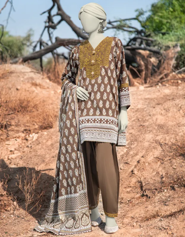 BROWN LAWN 3PC STITCHED | JLAWN-S-25-059/S ROYAL GARDEN-5 sold by Junaid Jamshed