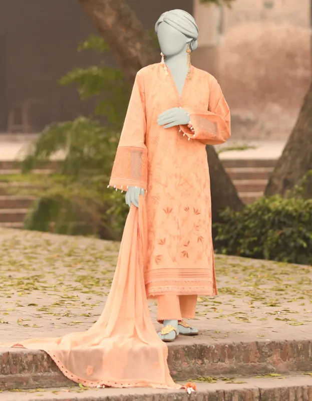 ORANGE CAMBRIC 3PC UNSTITCHED | JLAWN-S-25-3150 SCHIFFLI-02 sold by Junaid Jamshed