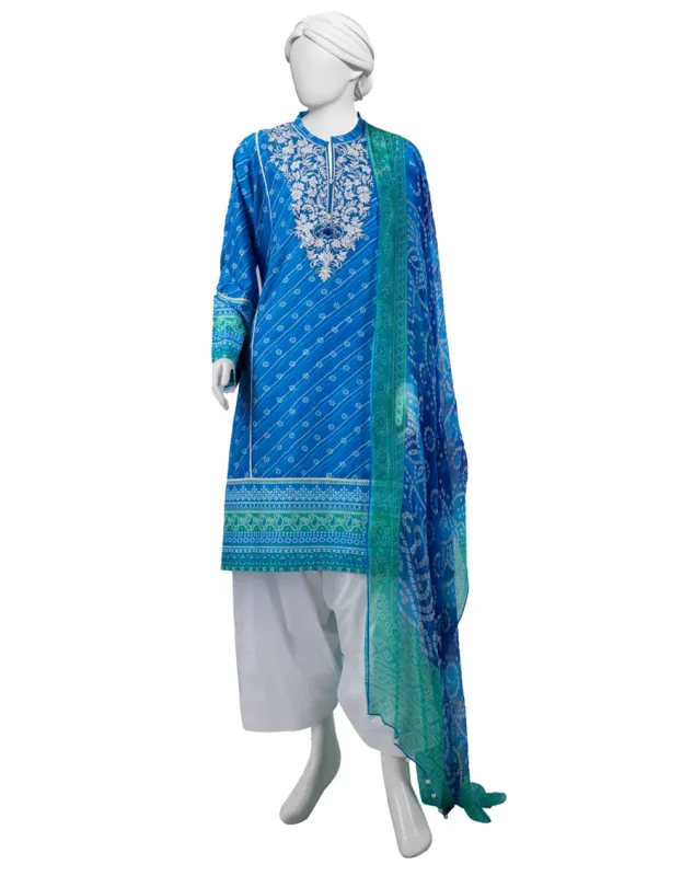 BLUE LAWN 2PC STITCHED | JLAWN-S-JDS-25-1001/S LEHRIA CHUNRI-01 sold by Junaid Jamshed