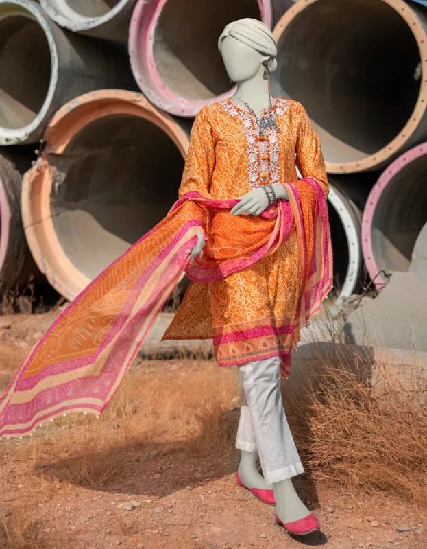 ORANGE LAWN 2PC STITCHED | JLAWN-S-JDS-25-1003/S LEHRIA CHUNRI-03 sold by Junaid Jamshed
