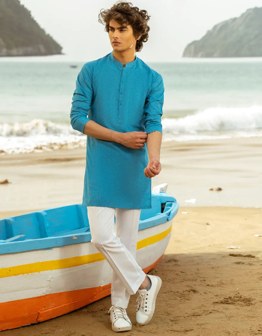 BLUE BLENDED KURTA | JTK-A-34978/S25/JJ9349-CL sold by Junaid Jamshed