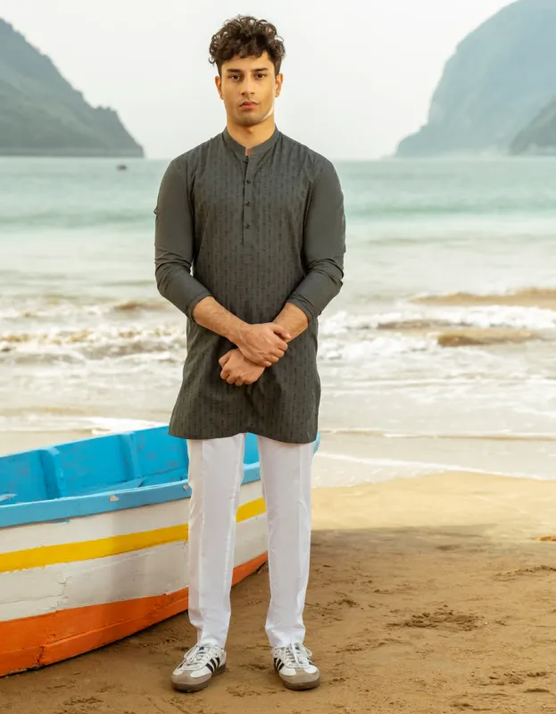 GREY BLENDED KURTA | JTK-A-34979/S25/JJ9349-CL sold by Junaid Jamshed