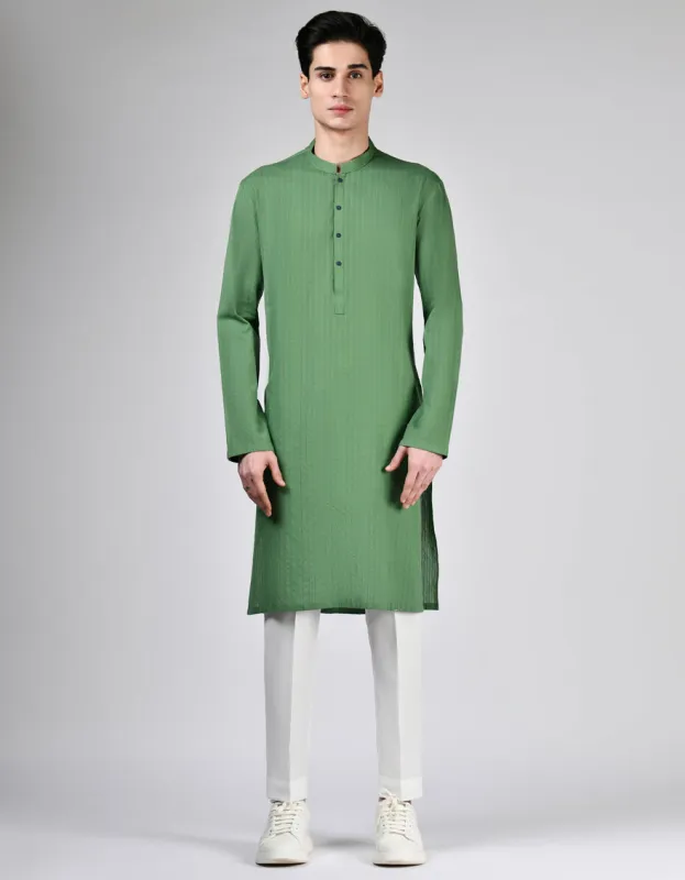 GREEN COTTON KURTA | JTK-A-46488/S24/DMR3379-PN sold by Junaid Jamshed