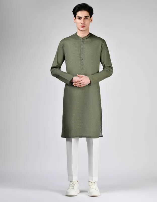GREEN COTTON KURTA | JTK-A-46521/S24/JJ9552-SF sold by Junaid Jamshed