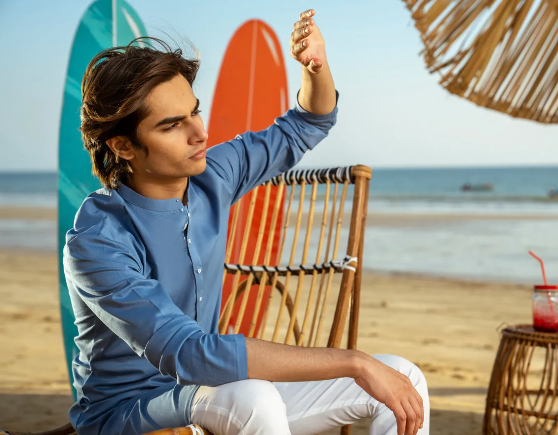 BLUE COTTON KURTA | JTK-A-46540/S25/JJ9373-CL sold by Junaid Jamshed product image thumbnail 4