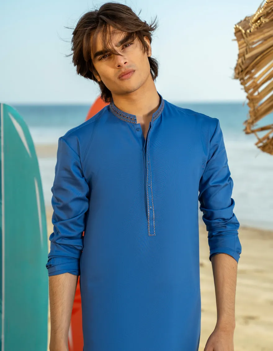 BLUE BLENDED KURTA | JTK-A-46543/S24/JJ9621-SF sold by Junaid Jamshed product image thumbnail 3