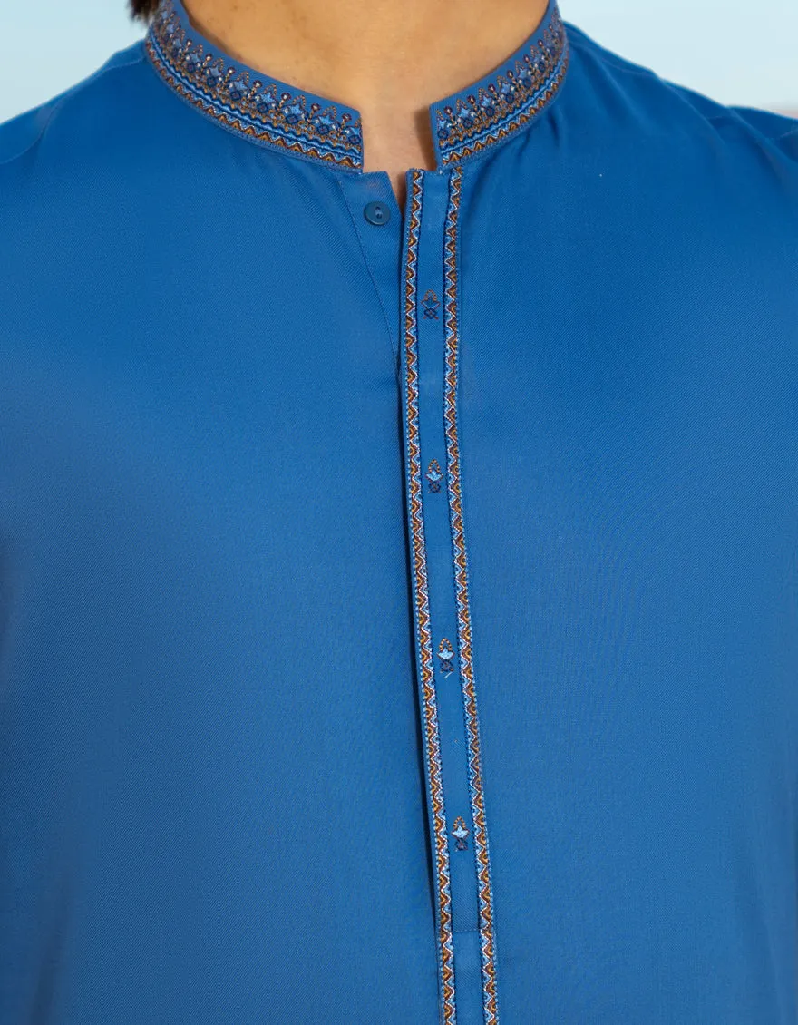 BLUE BLENDED KURTA | JTK-A-46543/S24/JJ9621-SF sold by Junaid Jamshed product image thumbnail 2