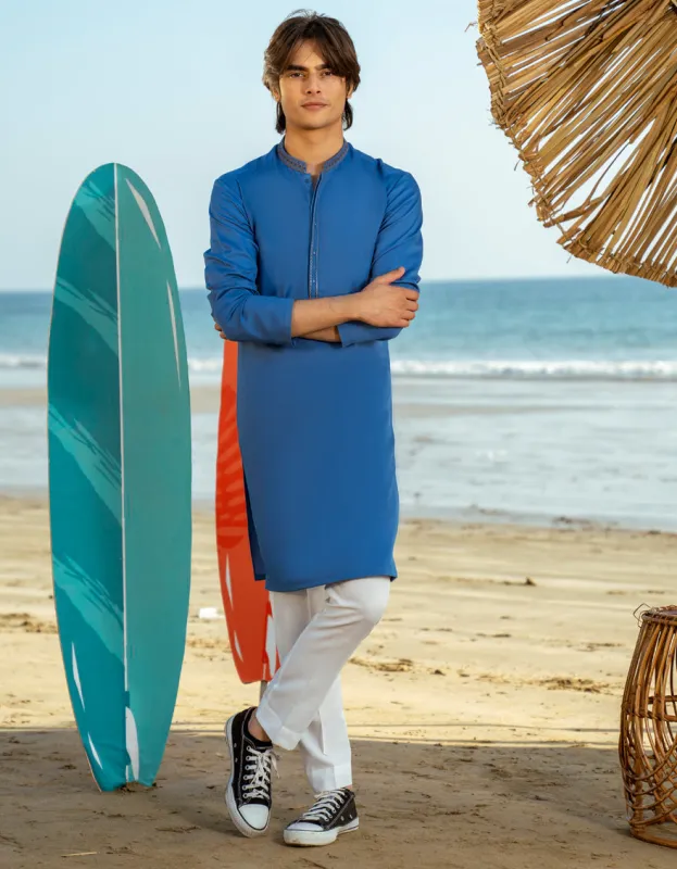 BLUE BLENDED KURTA | JTK-A-46543/S24/JJ9621-SF sold by Junaid Jamshed