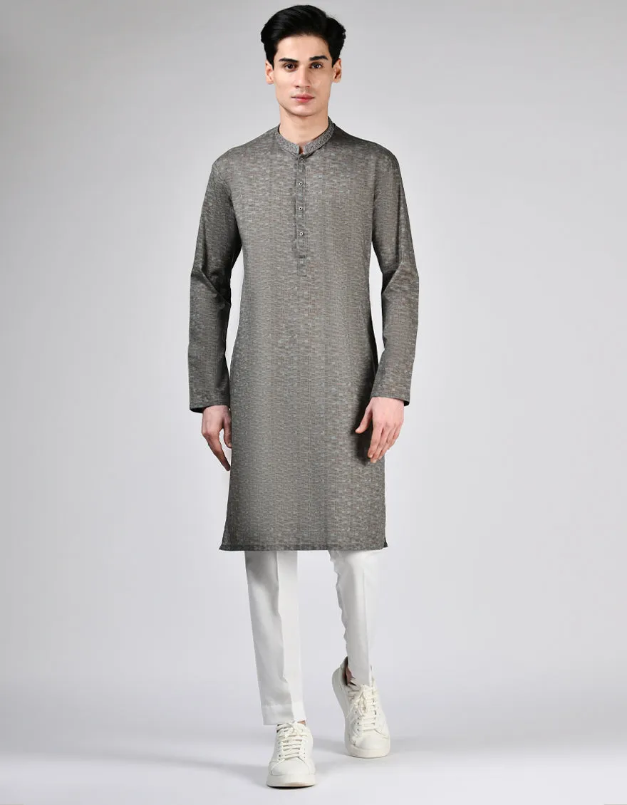 BROWN COTTON KURTA | JTK-A-46565/S24/JJ9552-SF sold by Junaid Jamshed