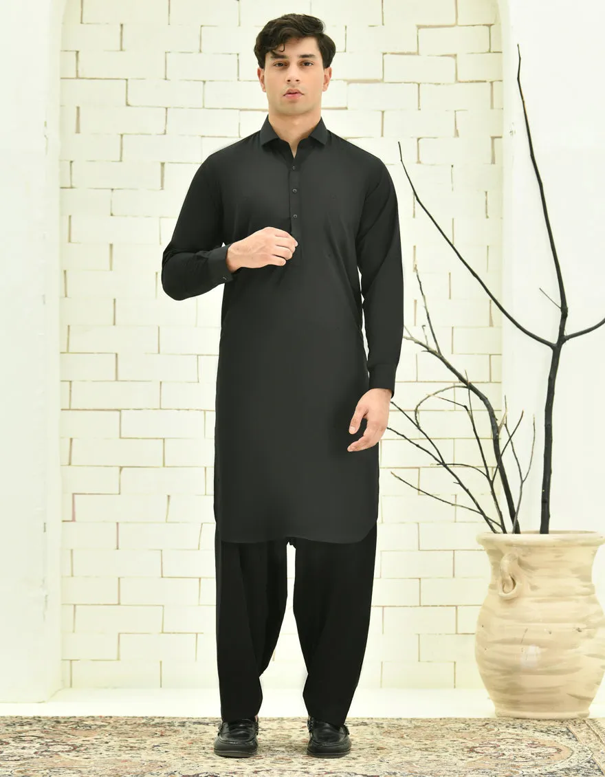 BLACK BLENDED KAMEEZ SHALWAR | JTKS-A-40201-R14-AP/S25/JJ9770-PN sold by Junaid Jamshed