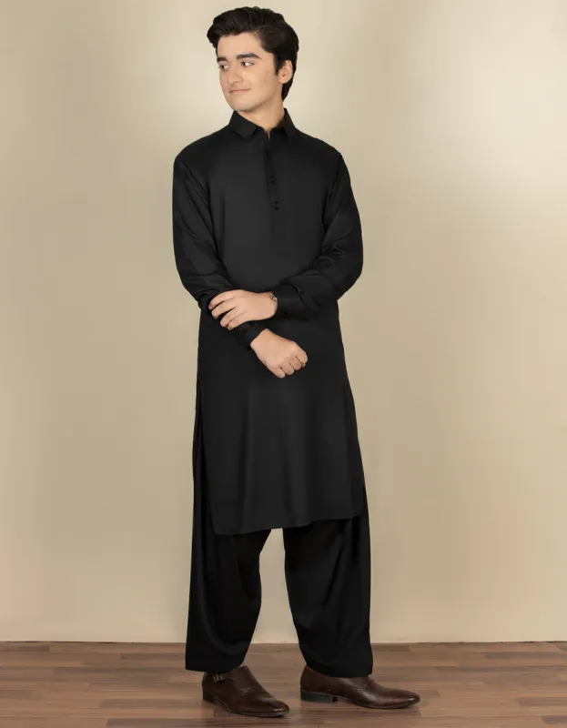 BLACK BLENDED KAMEEZ SHALWAR | JTKS-A-40201-R15-AP/S25/JJ9770-PN sold by Junaid Jamshed