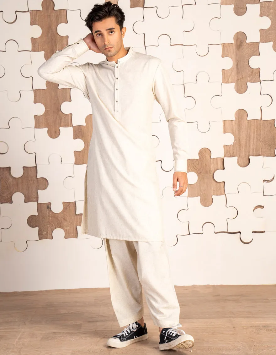 WHITE BLENDED KAMEEZ SHALWAR | JTKS-A-46478/S24/JJ9674-CL sold by Junaid Jamshed