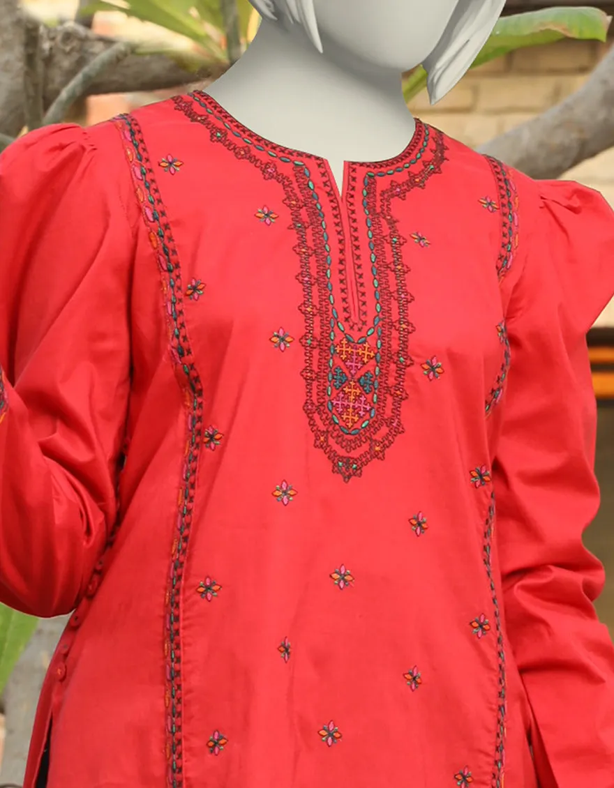 RED LAWN KURTI | JYGK-S-JTS-25-4013 FB/RANGKARI-3 sold by Junaid Jamshed product image thumbnail 2