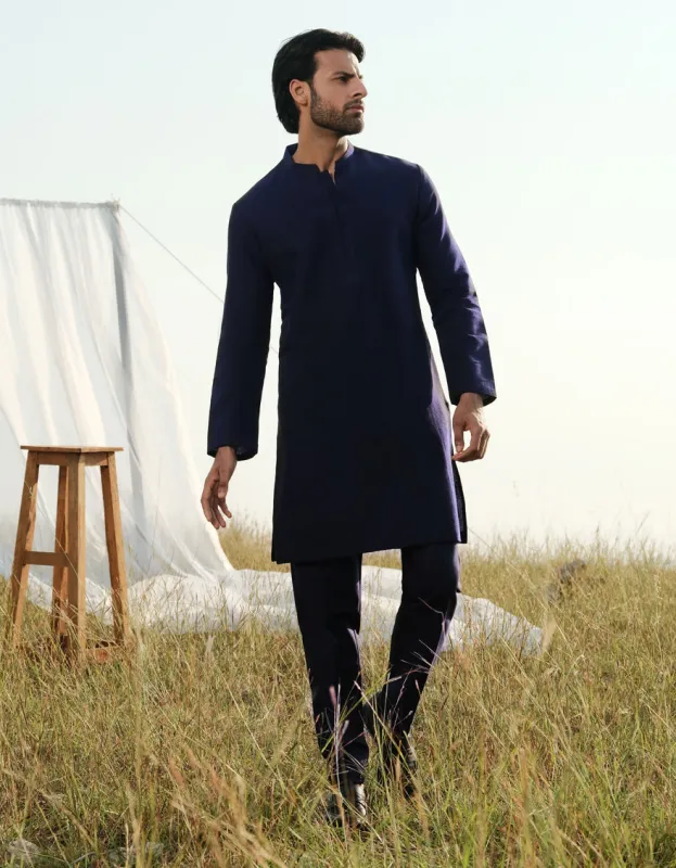 BLUE COTTON KURTA TROUSERS | JJKP-W-47360/S24/JJ9662-FL sold by Junaid Jamshed