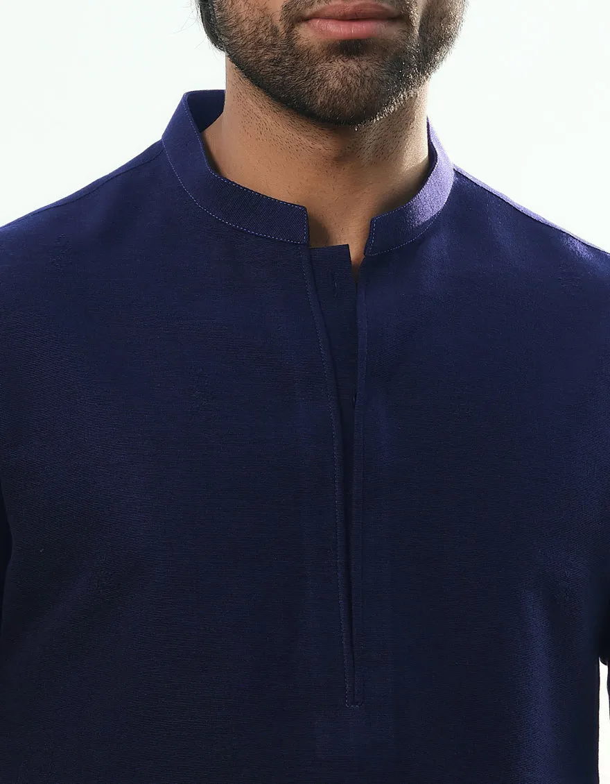 BLUE COTTON KURTA TROUSERS | JJKP-W-47360/S24/JJ9662-FL sold by Junaid Jamshed product image thumbnail 3