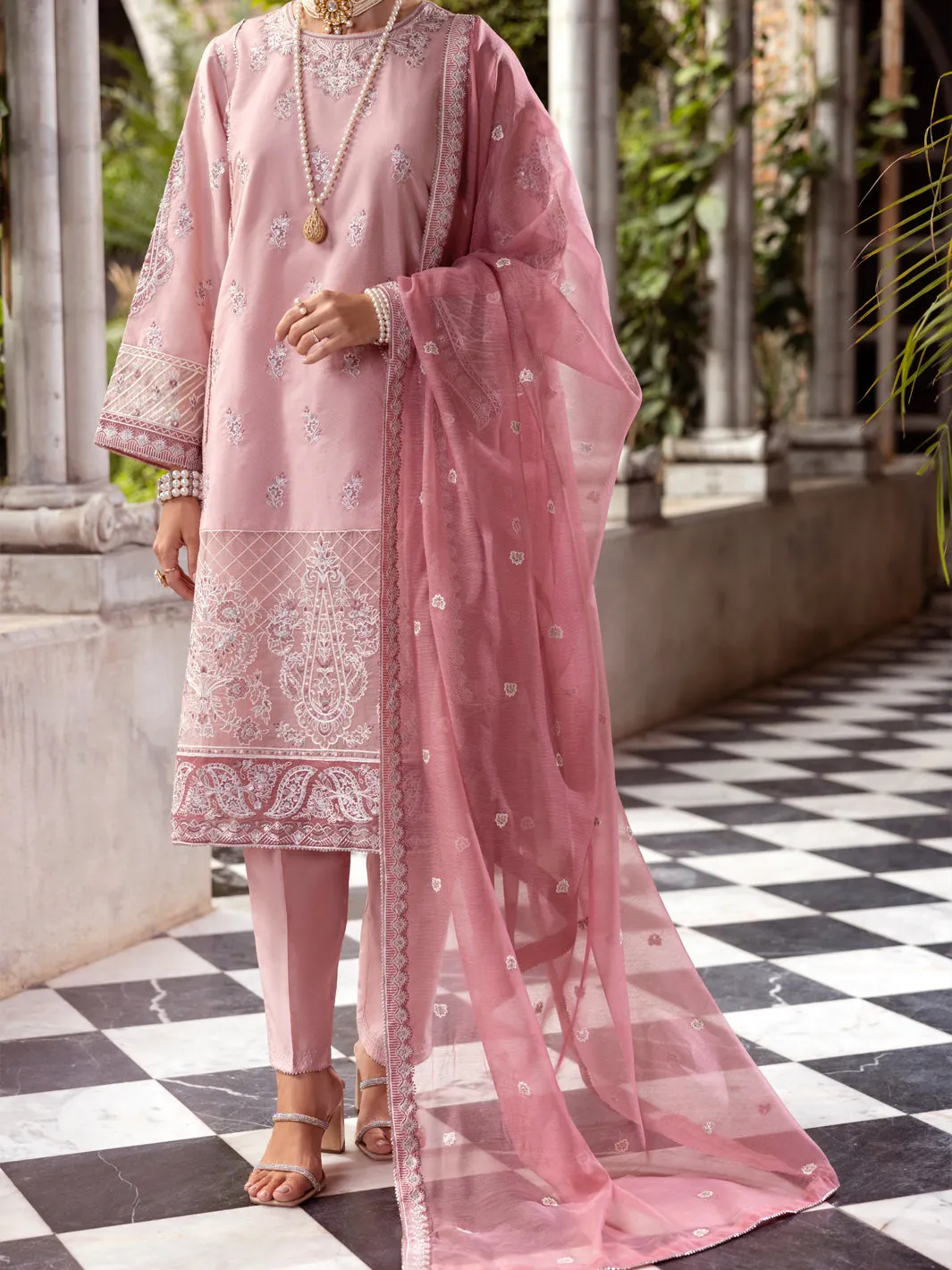 LIGHT PINK SHEESHA SILK 3PC STITCHED | AL-3PS-LS-505/AM-3001D sold by Junaid Jamshed