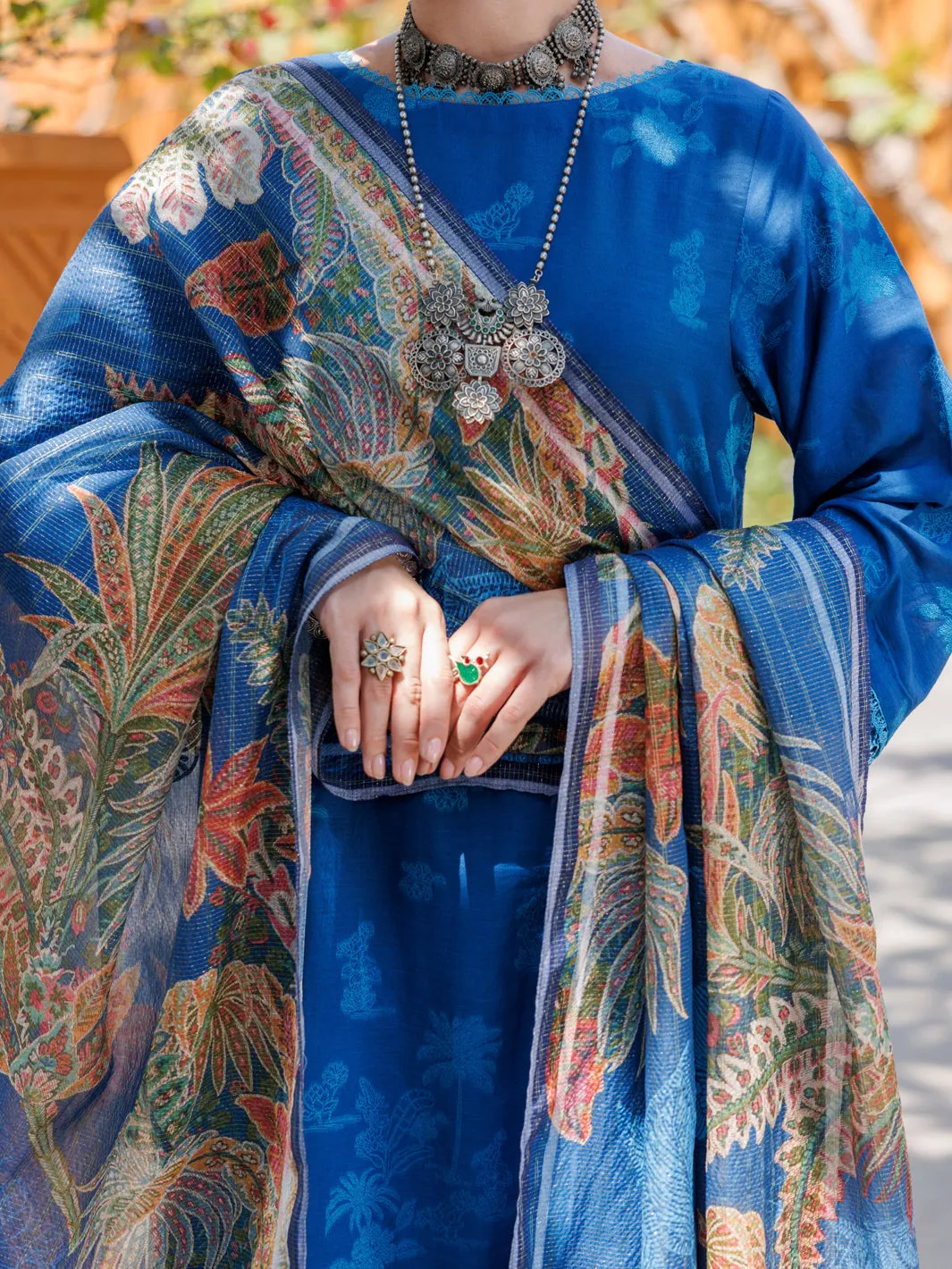 BLUE JACQUARD 3PC UNSTITCHED | ALP-3PS-2011 FB-2011A sold by Junaid Jamshed product image thumbnail 3