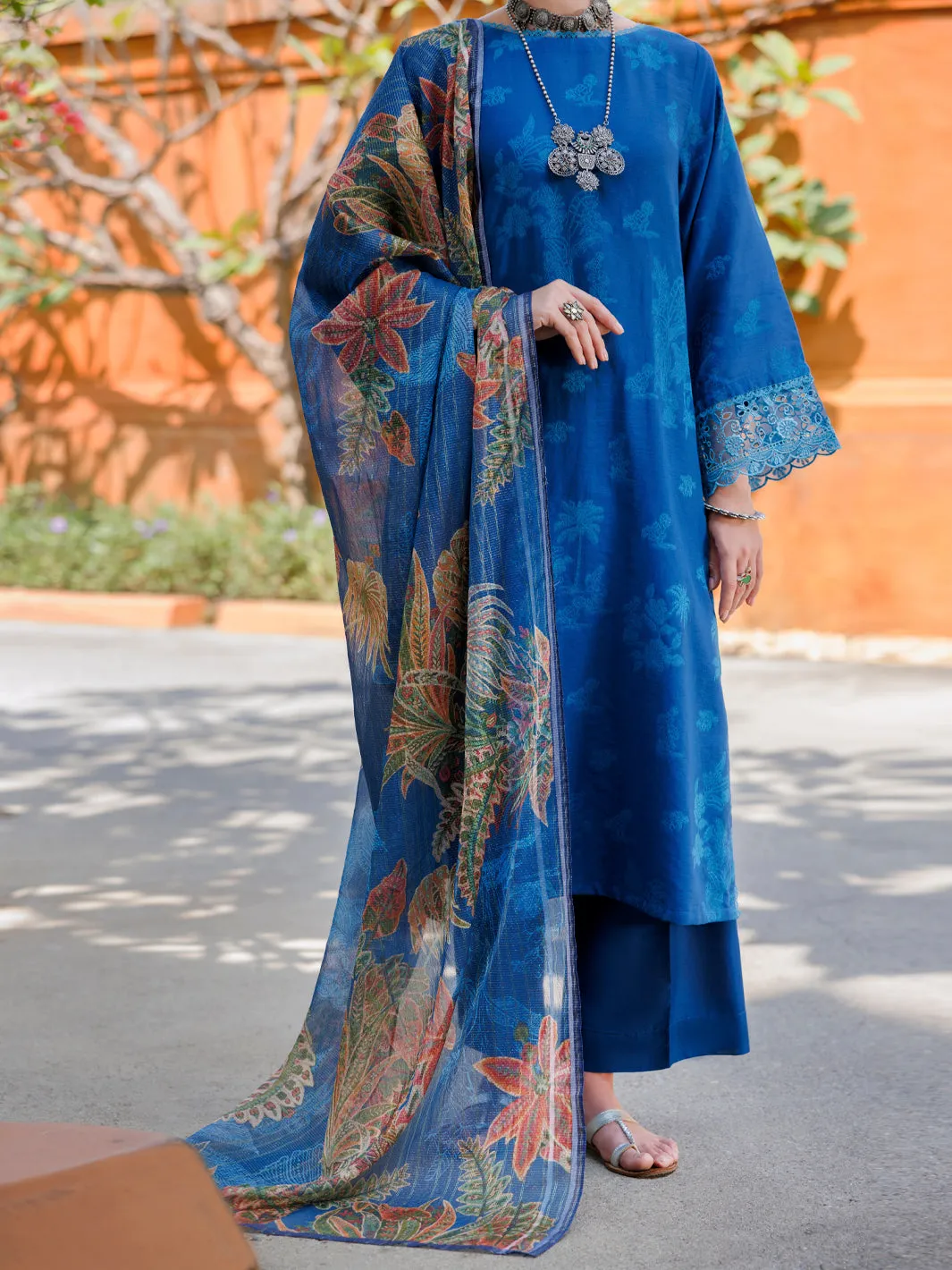 BLUE JACQUARD 3PC UNSTITCHED | ALP-3PS-2011 FB-2011A sold by Junaid Jamshed