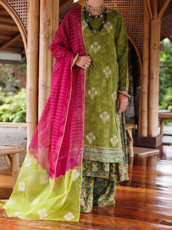GREEN MAPLE SILK 3PC UNSTITCHED | ALP-3PS-2026 FB-2026A sold by Junaid Jamshed