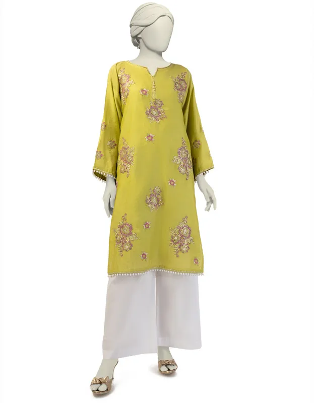 GREEN COTTON NET KURTI | JJLK-S-JFS-25-204 FB/ELFESYA-04 sold by Junaid Jamshed