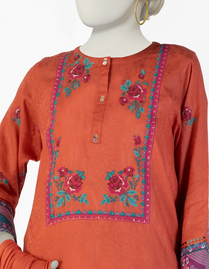 ORANGE DOBBY 3PC STITCHED | JLAWN-S-25-116/S CROSS STITCHED-04 sold by Junaid Jamshed product image thumbnail 3